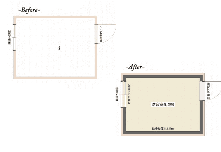 ピアノ室の防音工事の図面